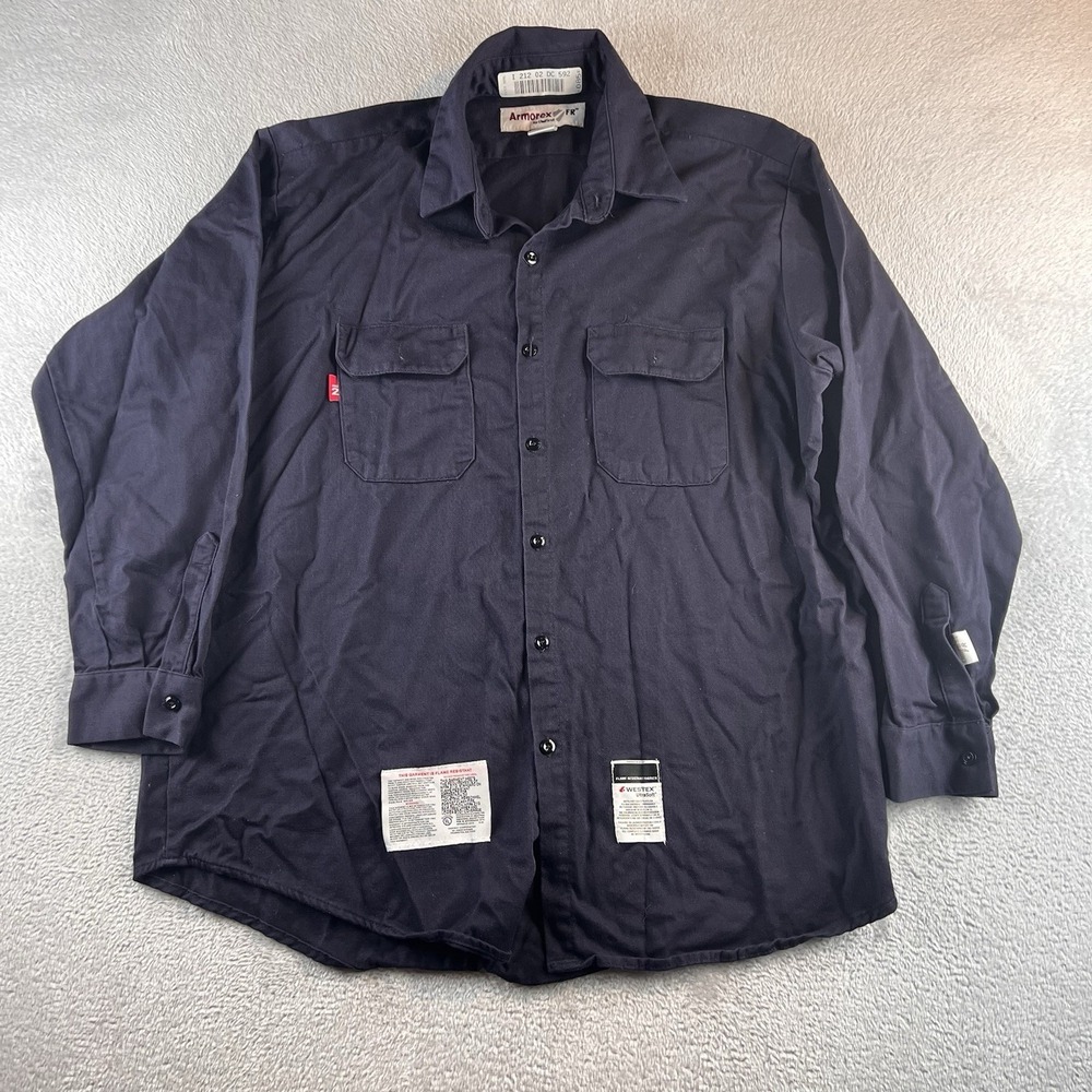 UniFirst Armorex FR Shirt Mens XL Blue Pockets Button Up Long Sleeve